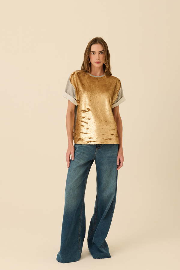 Camiseta Frente Paetê Mescla