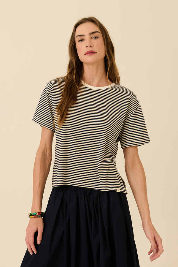 Camiseta Listrada Básica Marinho