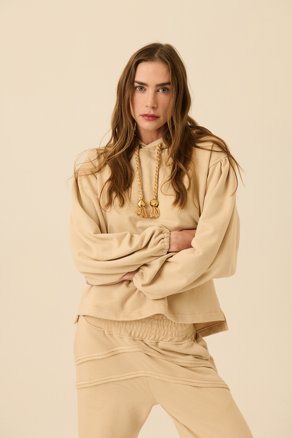 Blusa Moletom Capuz Bege