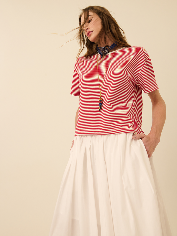 Camiseta Listrada Básica Vermelho